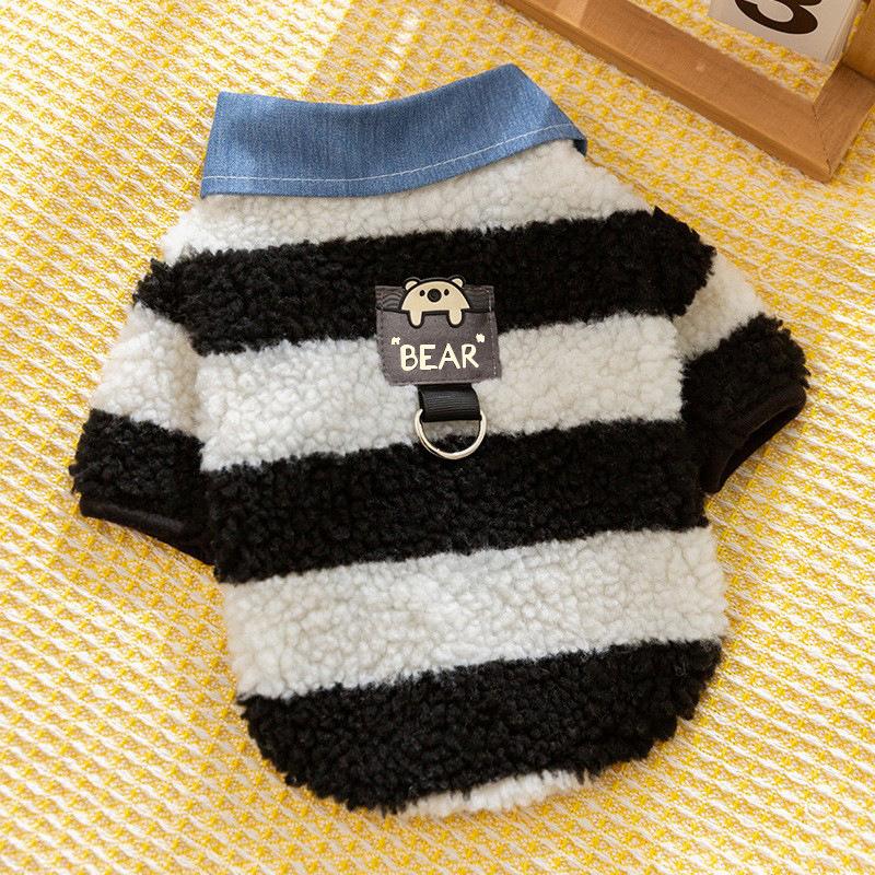 Dog Clothes Autumn and Winter Two-Foot Warm Striped Shirt Collar Small Dog Teddy Bigbear Yorkshire Pet Flannel