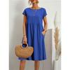 Women's Round Neck Sleeveless A-Line Mid Waist Elegant Midi Dress Summer Cotton Linen Splicing Dress