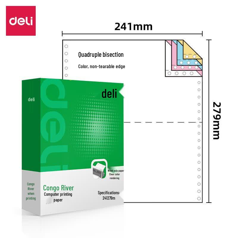 Deli 241-4 Continuous Form Invoice Paper, 4-Ply, Half-Perforated
