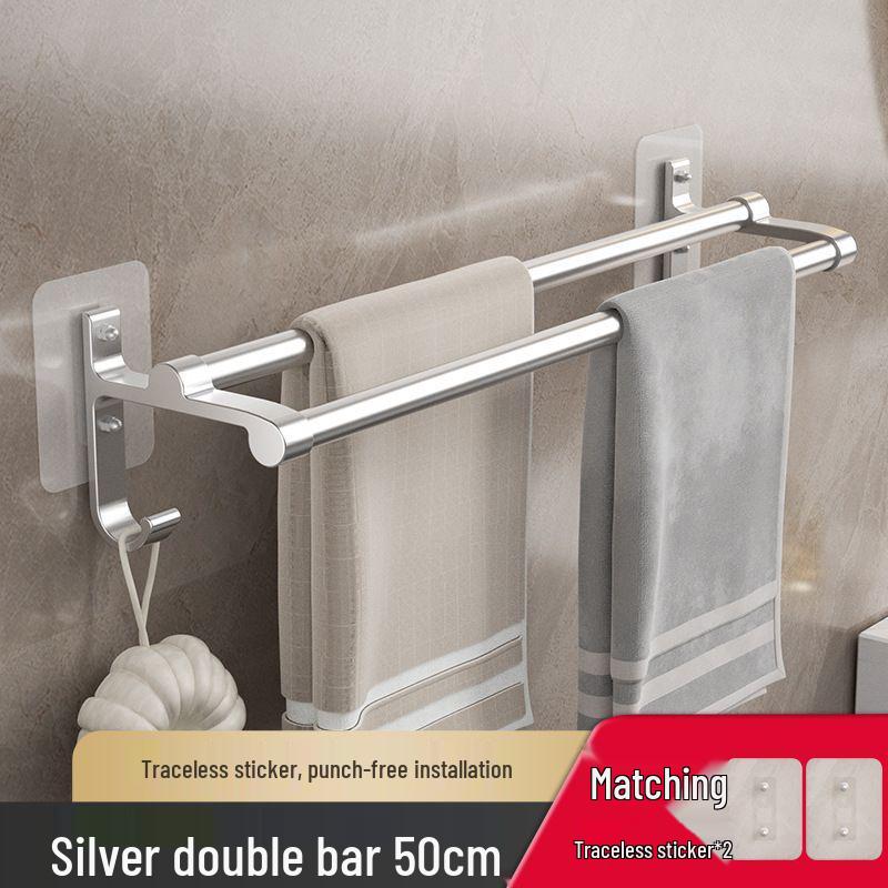 

Алюмінієва подвійна рейка для рушників - Тип кріплення на шурупах з наклейкою, що не залишає слідів