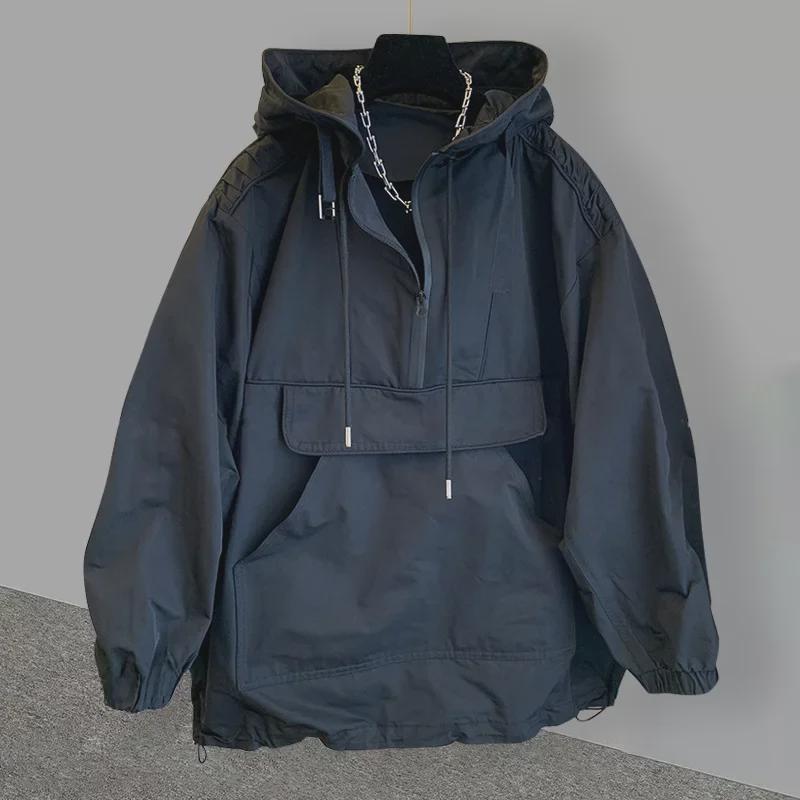 Trendy Unisex Patchwork Windbreaker: Stylish Loose Hooded Jacket for Couples