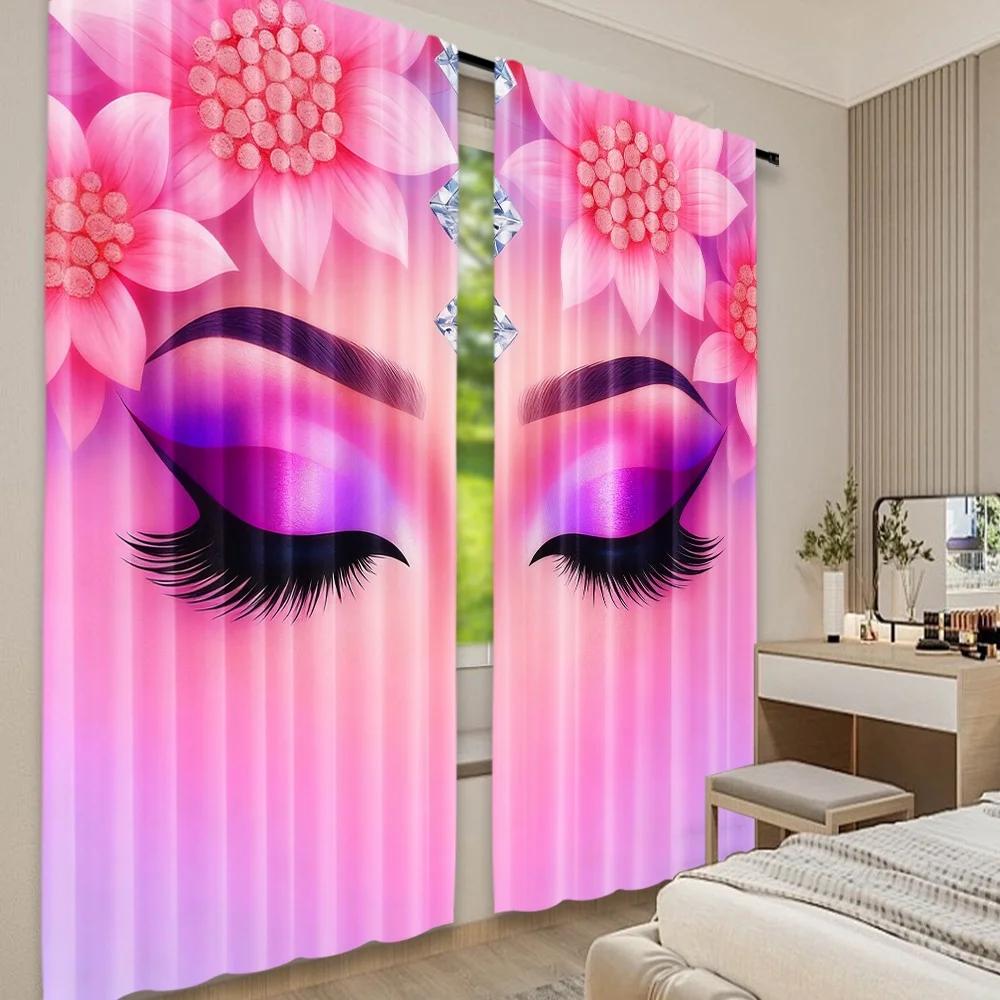 Flat Printing Party Curtain Floral Beauty Glam Digital Printed Polyester Drapes Festive Curtains Use Entryway Room Set Of 2 Made