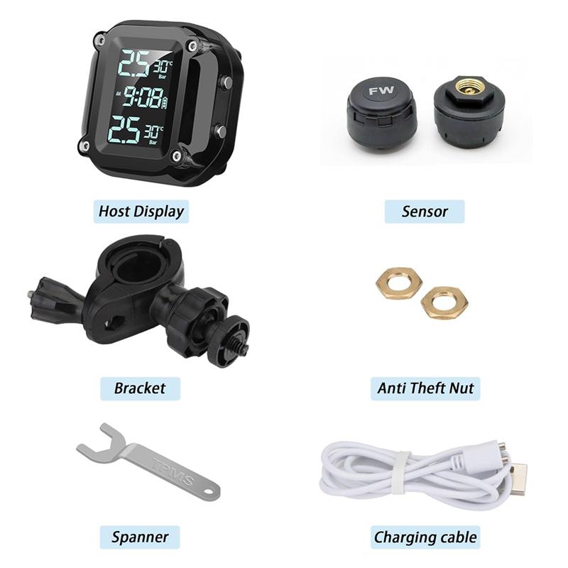 M5 Motocyklový TPMS Bezdrátový Motocyklový Motocyklový Systém Monitorování Tlaku v Pneumatikách s 2 Externími Senzory 5 Metod Alarmu