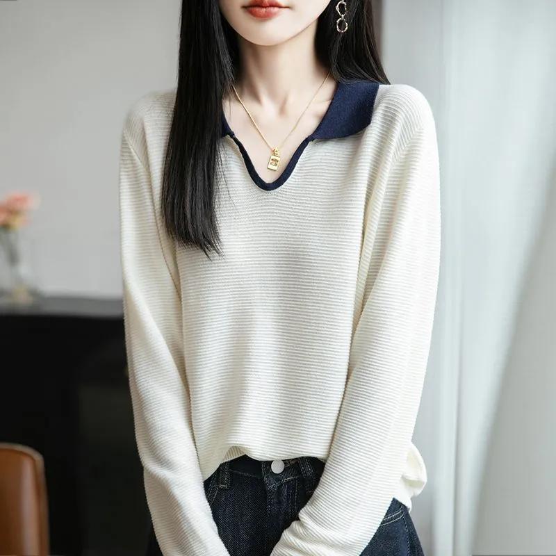 Knitwear Spring/Autumn Korean New All Match Fashion V-neck Long Sleeved Loose Shirt Temperment Top
