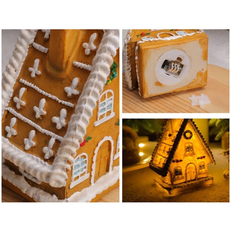 Durable Resin Christmas Village House LED Lighted Decoration Holiday Ornament For Tabletop Festival Tiny Scene