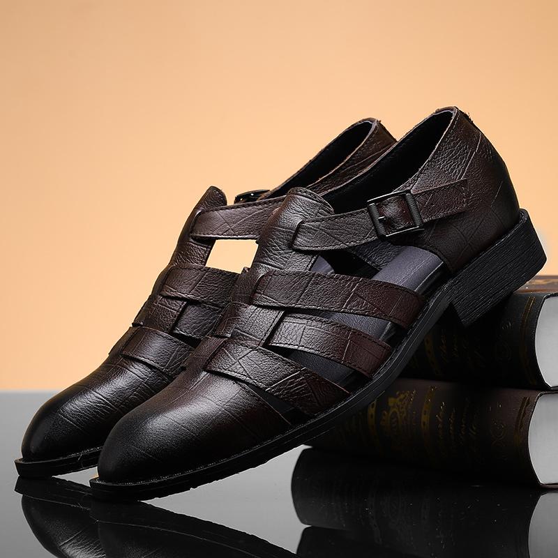 Fashion Genuine Leather Men Casual Summer Shoes Hollow Out Men's Luxury Sandals All-match Mens Loafers Fashion Casual Leather Sandals