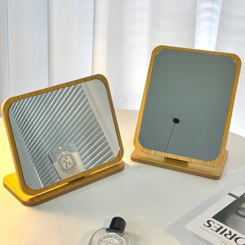 Large Desktop Wooden Makeup Mirror Simple Decorative Mirrors Portable Folding Cosmetic Mirror for Student Dormitory Supplies