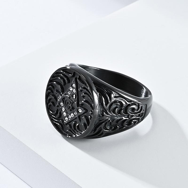 2023 New Style Stainless Steel Cubic Zirconia Ring Fashion Retro Freemasonry G Rings Men's Jewelry