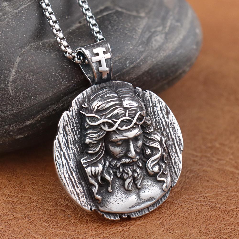 Trendy Men's Stainless Steel Shepherd Jesus Pendant Chain Holy Family Amulet Vintage Christian Jesus Necklaces Jewelry