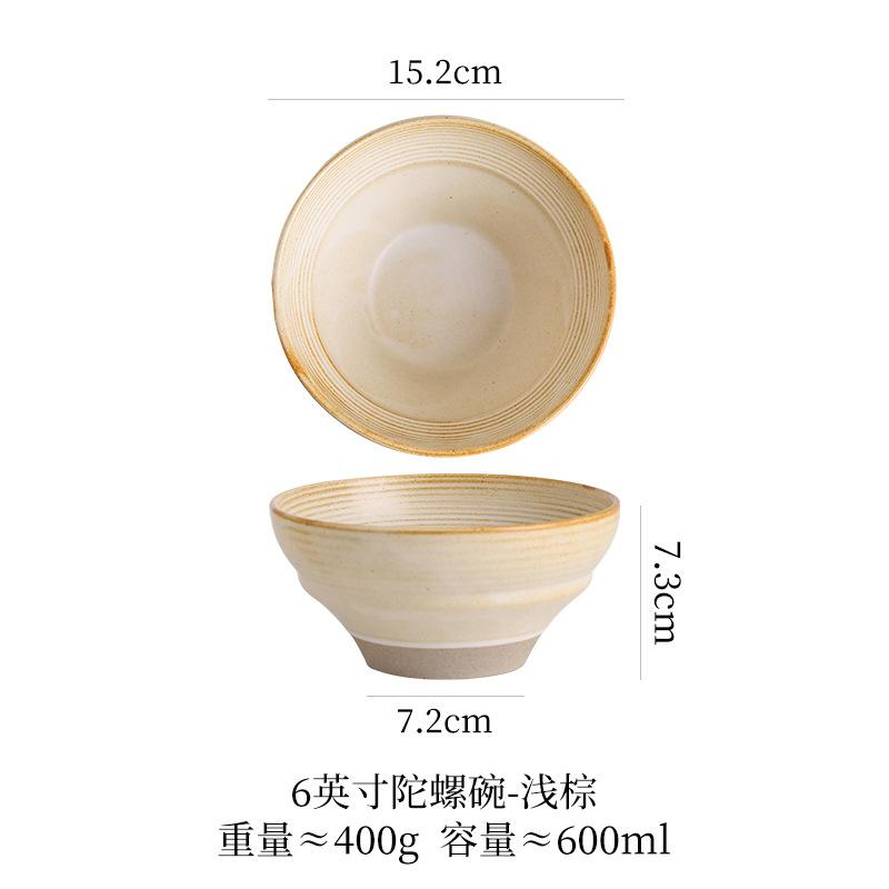 

Japanese Ceramic Ribbed Bowl Set Stoneware Retro Tableware for Rice Dessert Salad Home Dining