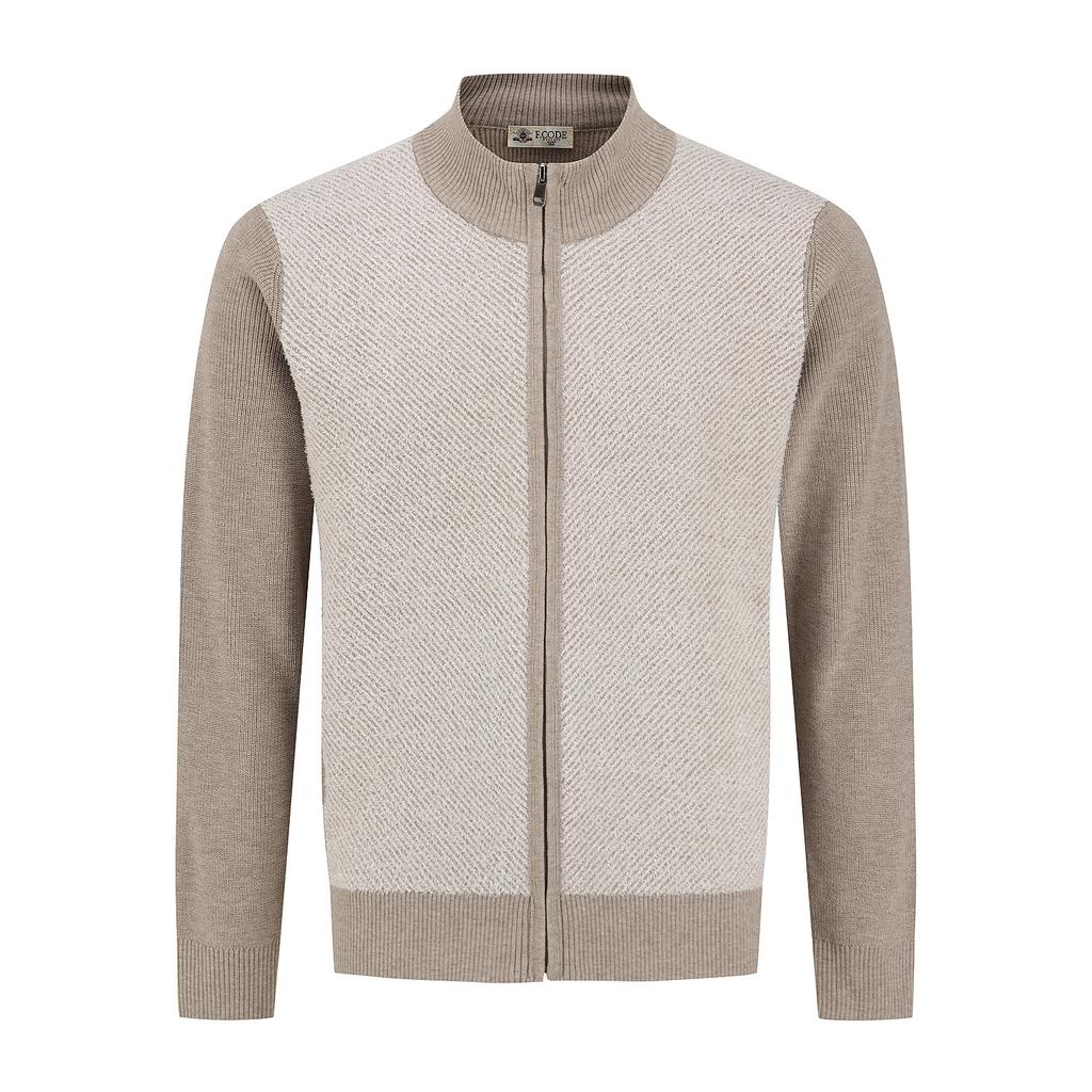Ferraromilano Front Diagonal Weave Full Zip-Up Knit Beige (Am0Ftsc35153)