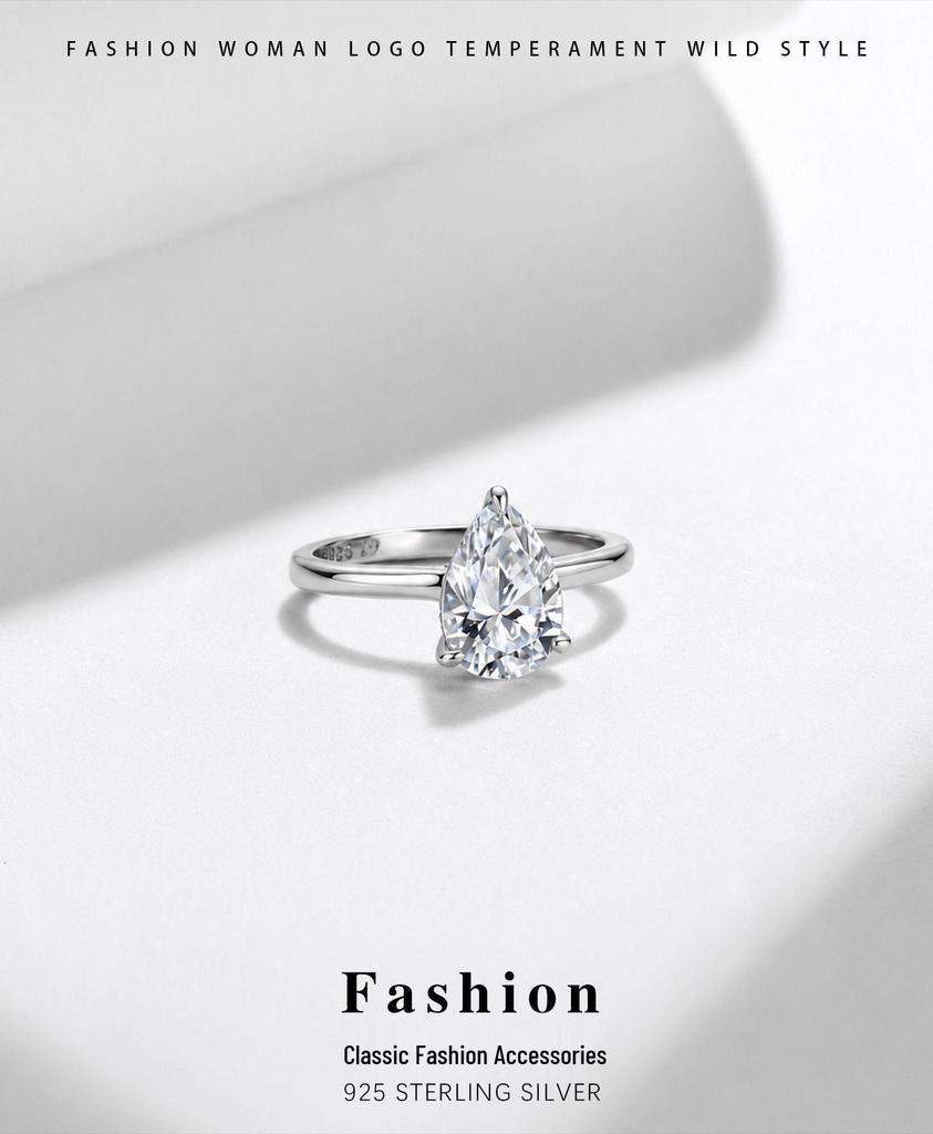 Δαχτυλίδι Moissanite σε σχήμα αχλαδιού από Ασήμι 925 Στερλίνας για Γυναίκες