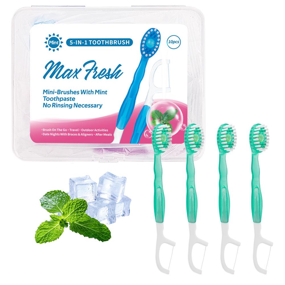 Mini Burst Portable No-Rinse 10-Pc Soft Bristle Travel Toothbrush Set