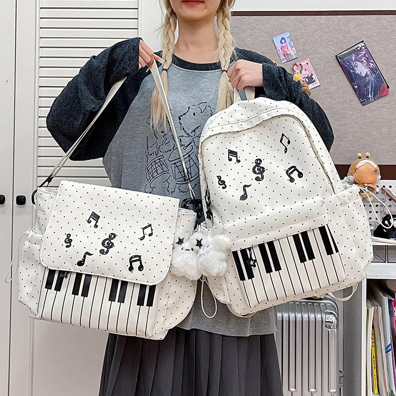 Piano Keyboard Print Messenger Bag With Musical Note Decor Versatile Crossbody Backpack Students Lightweight Durable Zipper Bag
