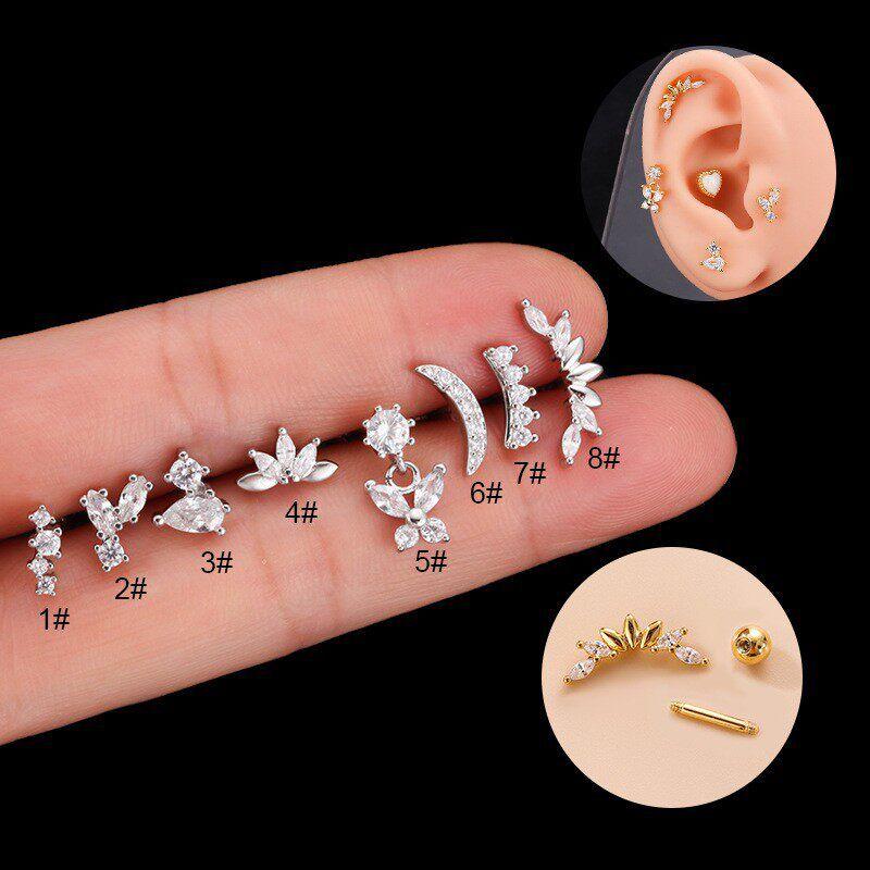 

Double-Headed Stainless Steel Zircon European and American-Style Piercing Single Ear Studs Silver((1 pack)) 1#
