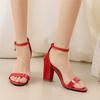 Fashion Women High Heels Sexy Pumps Open Toe Patent Leather Thick Heel Bridal Party Shoes Ladies Buckle Strap Gladiator Sandals Red Pink