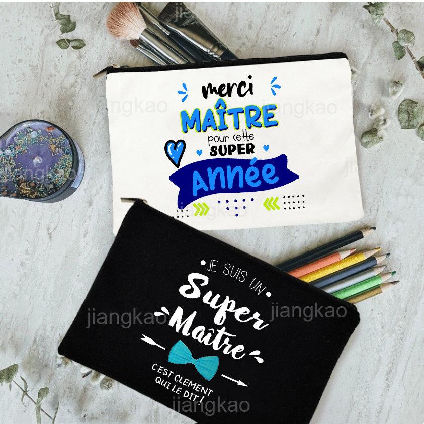 Thank Teacher Print Pencil Case Large Capacity School Stationery Supplies Storage Bags Travel Wash Organizer Gift For Teacher