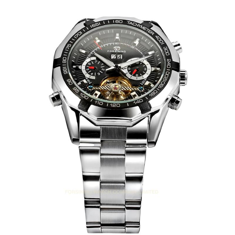 FORSINING Classic Automatic Sport Men Watch Tourbillon Mechanical Skeleton Multifunctional Date Day Month Male Casual Wristwatch
