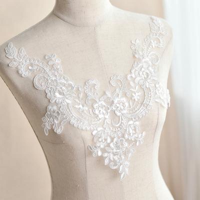 Women Lace Collar Hollow Flower Fabric Trim Neckline Applique Embroidered Lace Collar for