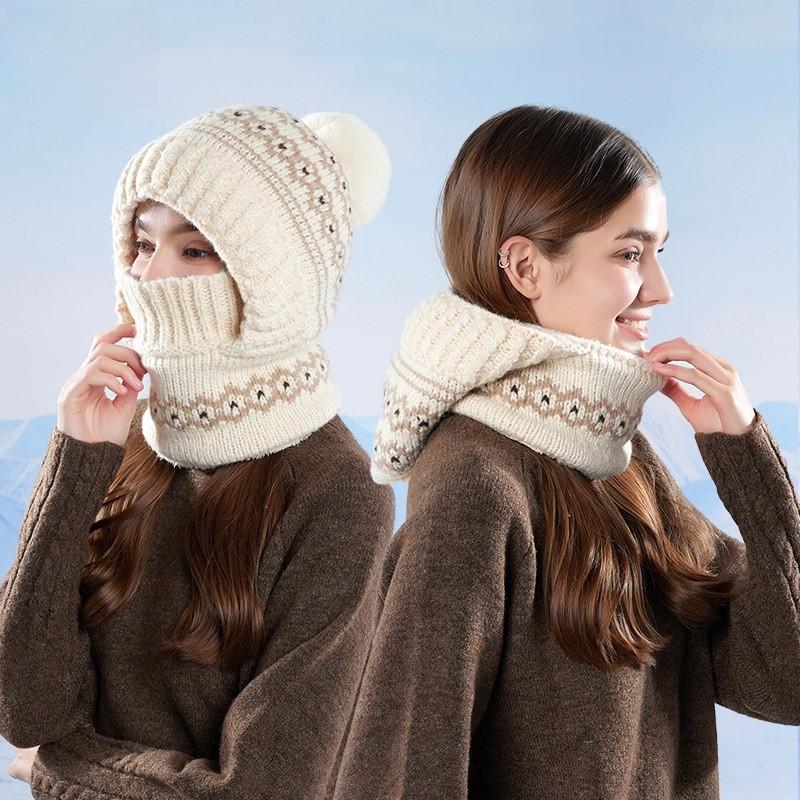 Acrylic Knit Hat With Face Mask And Ear Cover For Winter Warmth And Wind Protection