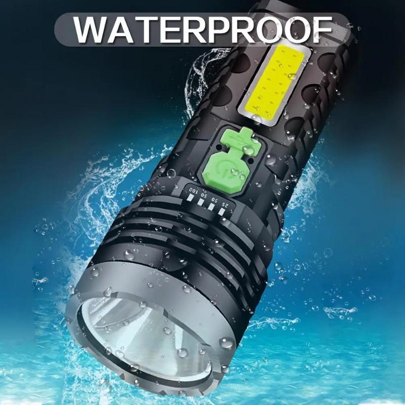 Solar USB Rechargeable LED Flashlight COB Side Light 4 Gears Strong Light 1200mah  Power Display Waterproof Outdoor Lantern