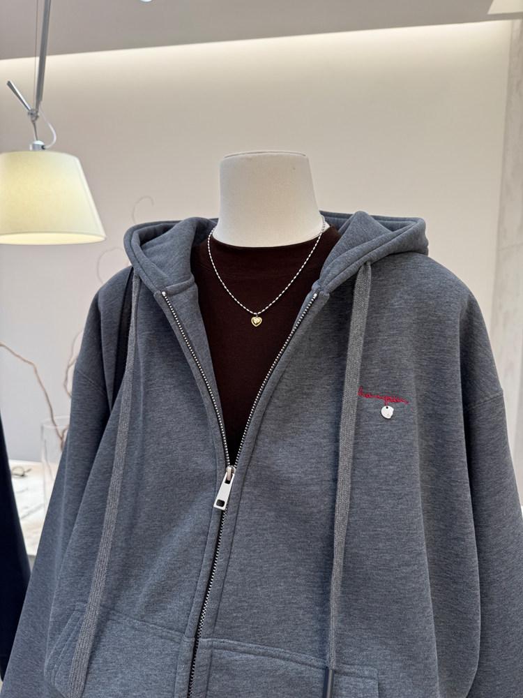 Plus Size Fleece-Lined Hooded Sweatshirt Jacket with Embroidered Letters - Women's Casual Autumn/Winter Wear