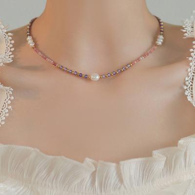 Collier de Perles d'Eau Douce Naturelles Chaîne de Clavicule Perles Colorées Chaîne de Pull Perles Luxe Léger