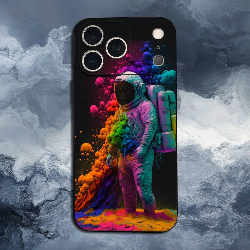 Cute Astronaut For iPhone 12,14,13,15,16,11,17,X,Mini,XR,SE,XS,Plus,Pro,Max,8,7,Soft Silicone Black Case