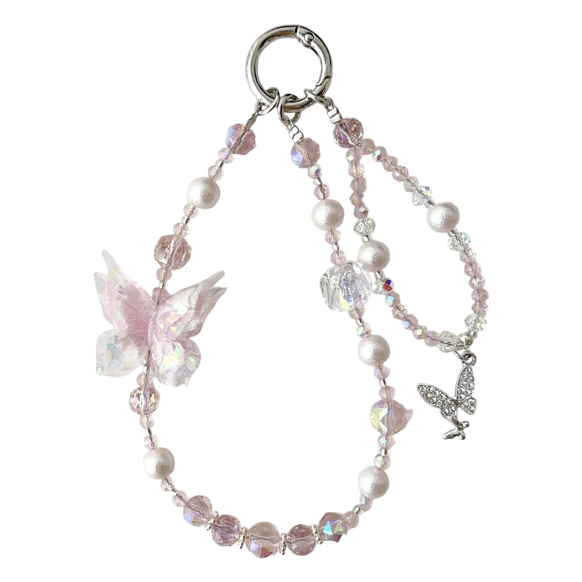 

3D Великий Метелик Брелок для Телефону, Маленький Підвіска Метелик, Модний Кристал Перлина Намисто Прикраса White Butterfly