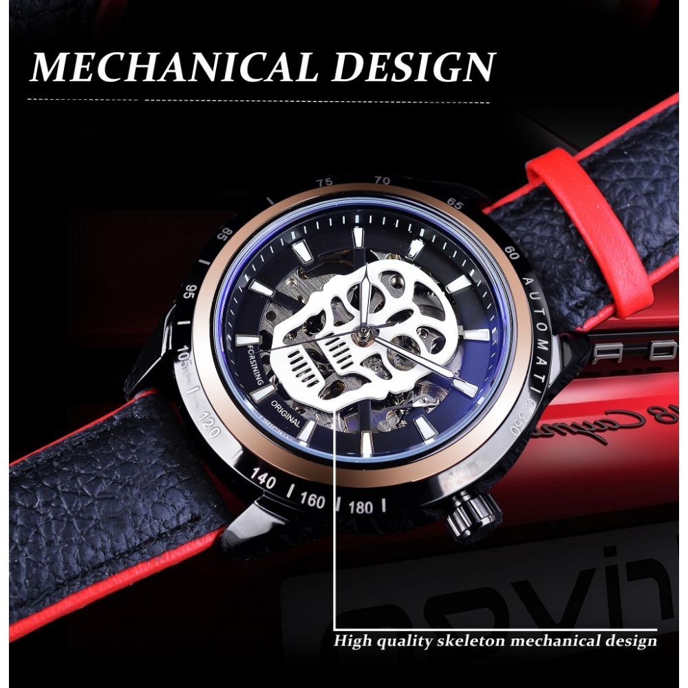 Forsining Men's Fashion Casual Glow-in-the-dark Skull Hollow Mechanical Watch Waterproof Automatic Mechanical Watch SLZe156-W