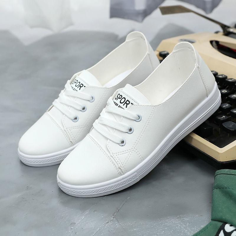Lace-up Small White Shoes Female Student Flat Shoes Korean Version Comfortable Lightweight Soft Sole Single Shoes Casual Non-slip Skate Shoes