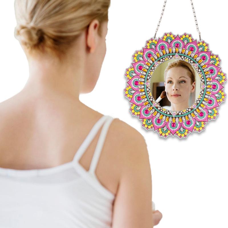 Mandala Crystal Diamond Painting Makeup Mirror Pendant - Special-Shaped DIY Handmade Design, In Stock