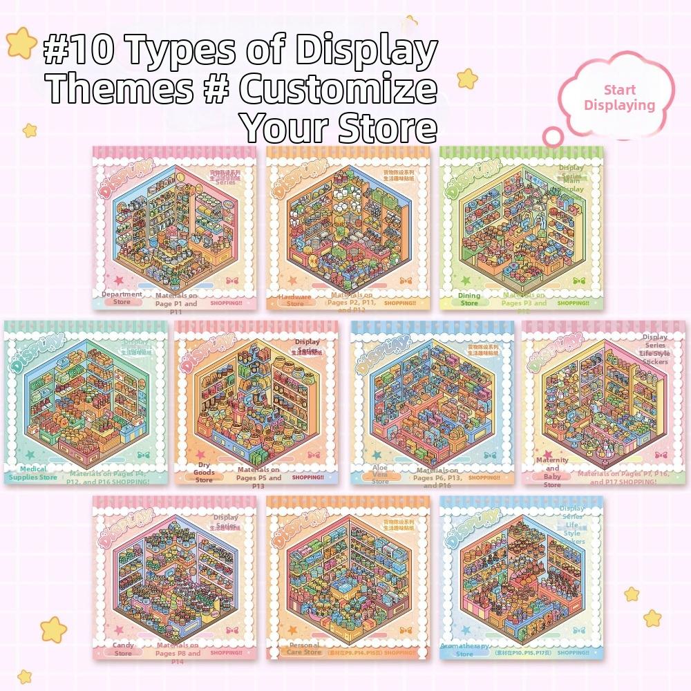 10 Scenes 28 Sheets Scenery Stickers Shop Scene DIY Sticker Book Birthday Gifts