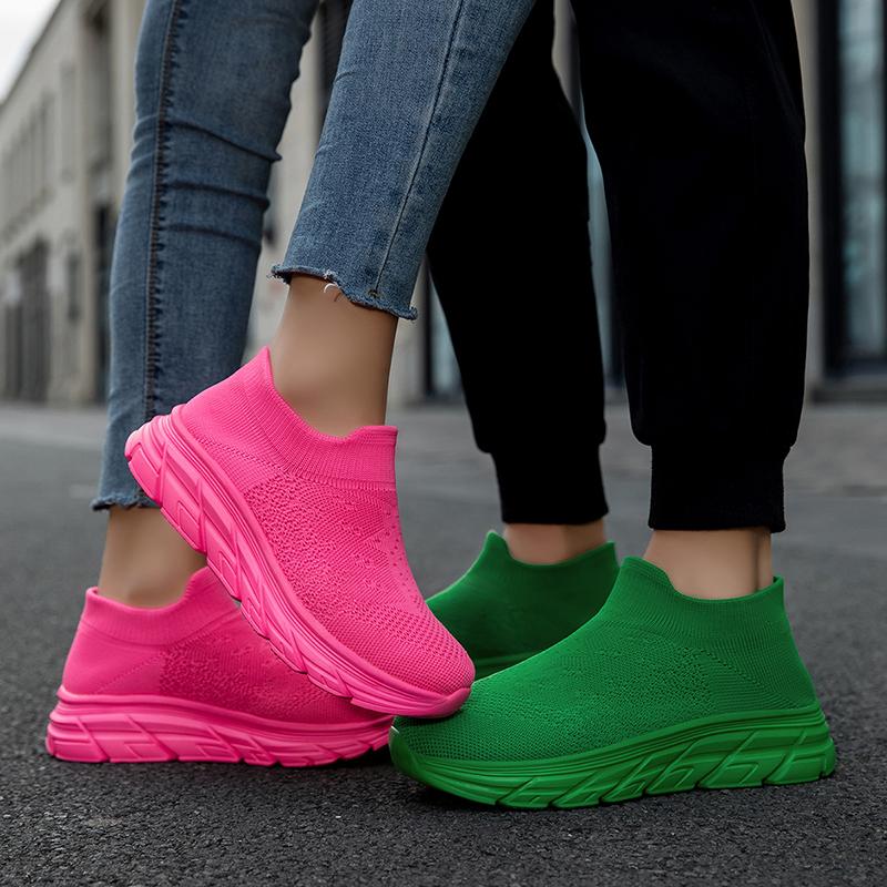 Knitted Socks Shoes Men Women Fashion Platform Shoes Lightweight Breathable Slip-on Casual Walking Shoes