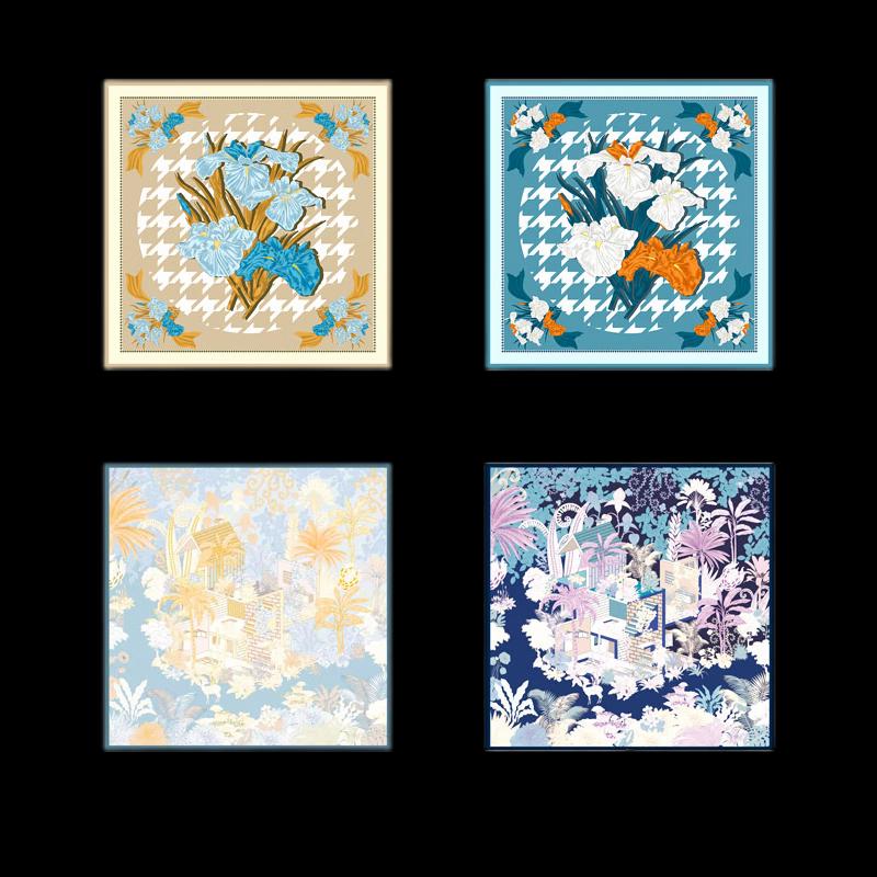 Sangbo Iris Pattern Silk Scarf & Umbrella Set