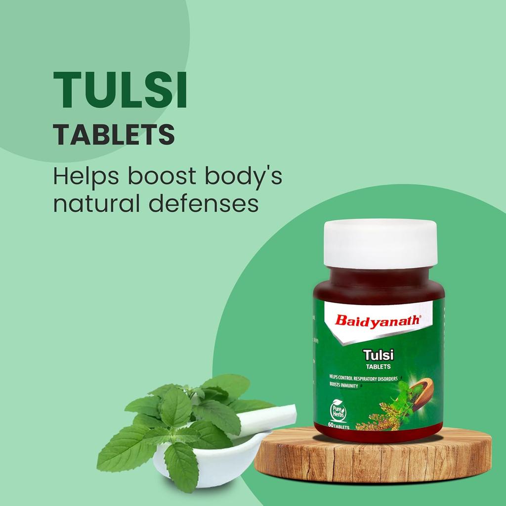 Baidyanath Tulsi Tablets 60 Tabs (Pack of 3) | Ayurvedic Immunity Support & Respiratory Health Booster | Helps Relieve Cough, And Stress Naturally