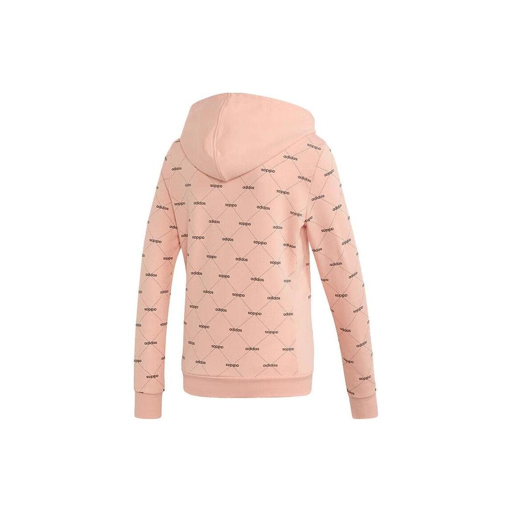 Adidas Letter Print Hooded Casual Long Sleeve Sweatshirt Women Sweatshirt Pink EI6246