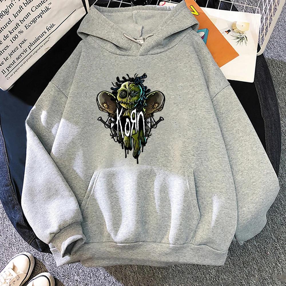 Korn Band Heavy Mental Graphic Hoodies Long Sleeve Fleece Sweatwear Couple Soft Regular Fit Winter Women Hoodie Sweatshirt