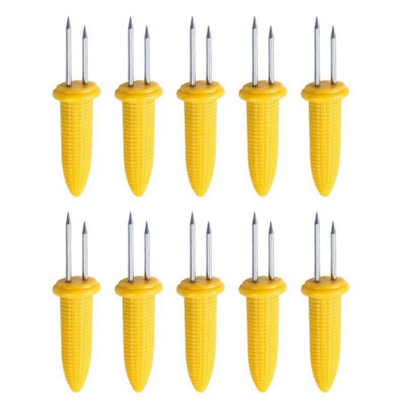 D5 10Pcs Corn Fork BBQ Stainless Steel Corn Holders Handheld Anti Scalding Corn Needle Corn On The Cob Double Fork Barbecue Tool