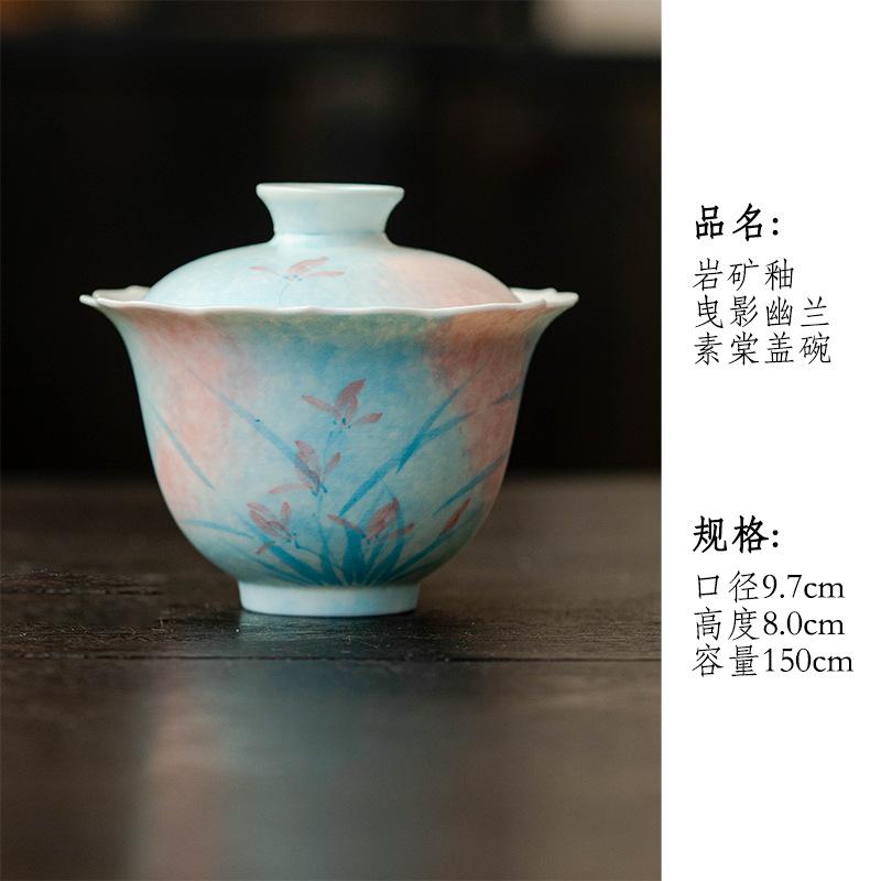 Underglaze hand-painted orchid ceramic kung fu tea set cover bowl teapot master cup tea cup tea cup pot bearing coffee cup