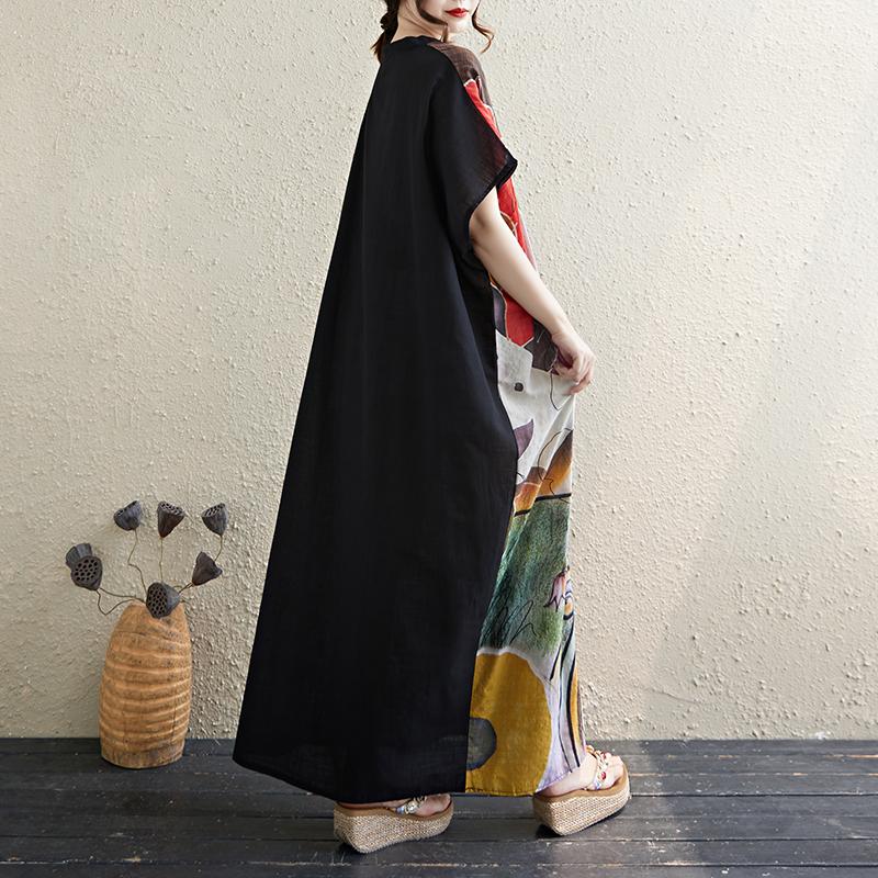 DIMANAF 2025 Summer Plus Size Dress Basic Women Casual Loose Long Vintage New Floral Dress Maxi