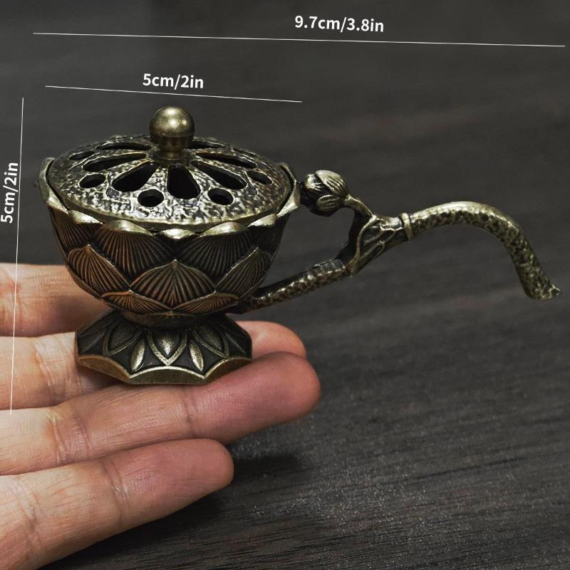 Mini Metal Incense Burner Set Retro Ornate Pagoda Fu Pouch Lotus Styles Traditional Carved Desktop Decor for Home with Gift Box 7