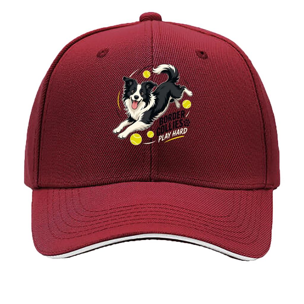 Playful Border Collie Tennis Illustr Sandwich Baseball Cap Sun Cap Outdoor Workouts Hat