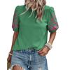 Ladies Summer  Embroidery Short Sleeve O Neck Casual Pullover Blouse Shirt Top