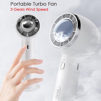 Mini ruční elektrický ventilátor 1200mAh dobíjecí přenosný tichý turbo chladič vzduchu 3 nastavitelné rychlosti větru.