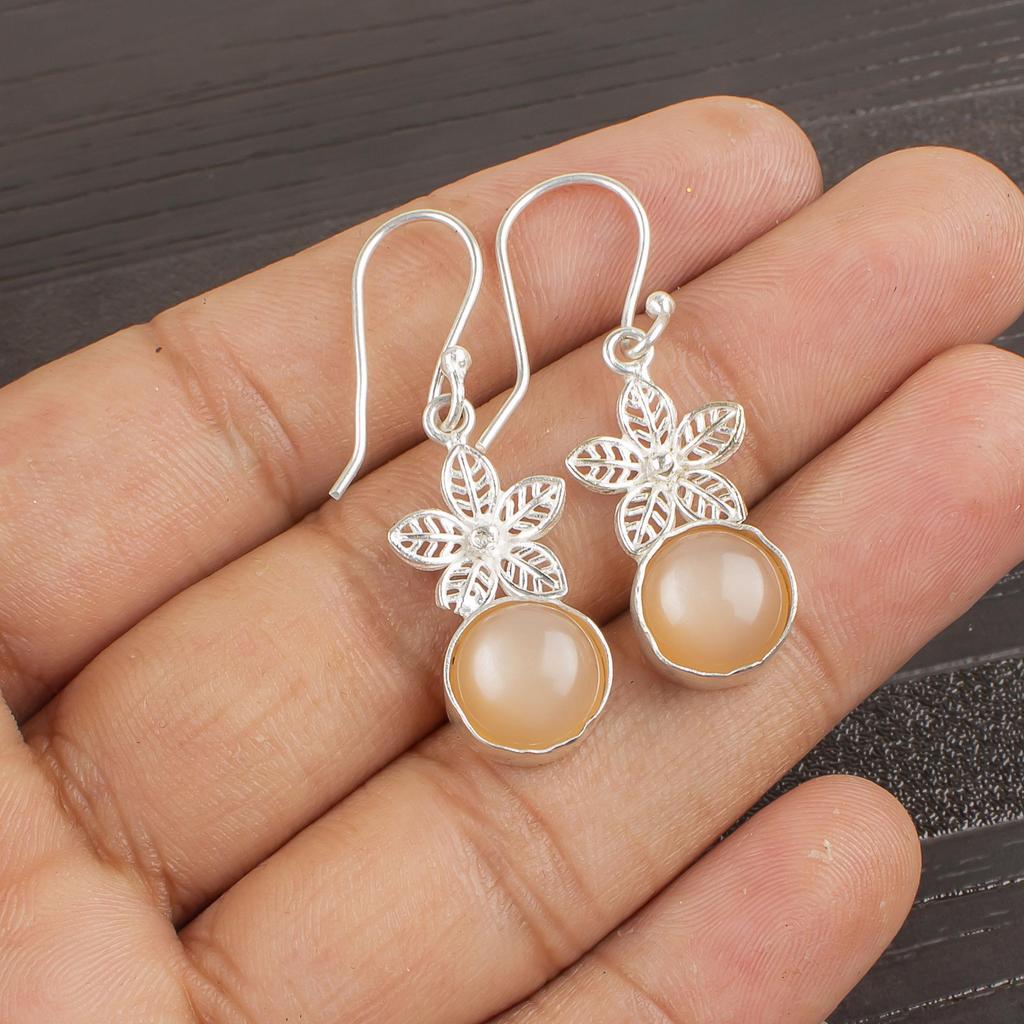 Cercei din Argint Sterling Solid 925 cu Piatră Lunii Piersică, Cercei Bijuterii cu Pietre Prețioase Lucrate Manual, Cadouri Pentru Soție Cercei Noi