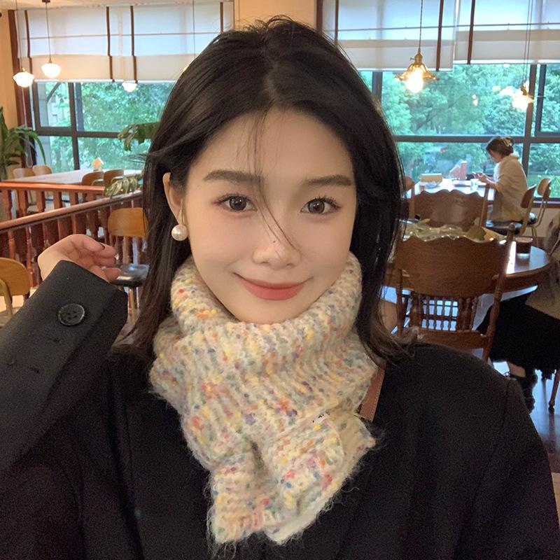 Rainbow Candy Bean Short Scarf Women's Winter New Warm Korean Style Student Cute Scarf Versatile