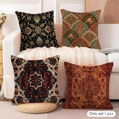 Persian Rug Pattern Cushion Cover Natural Linen Organic Fabric Double-Sided Printing Couch Pillow Covers Home Decor