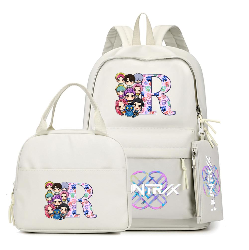 3Pcs/set 26 English Letter K-Pop Printed Backpack with Handbag Pencil Case for Teenager Student Boy Girl Schoolbag Large Capacity Travel Bag Rucksak