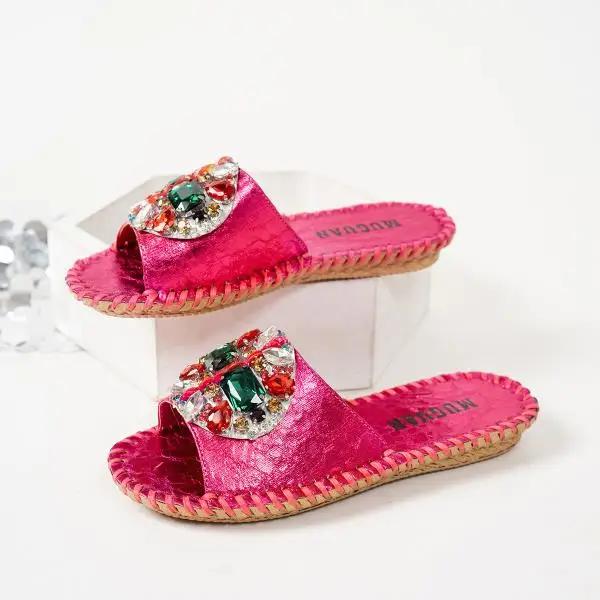 

Fashion Shoes Glitter Slides Big Size Summer Clogs Woman Slippers Flat Low Jelly Beach Rubber PU Fabric Crystal Hoof Heels Beach Shoes 35